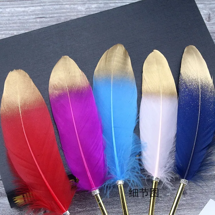 Luxury Natural Peacock Metal 0.7mm Ball Pens Custom Logo Rose Gold Special Quill Feather Wholesale Promotional Ballpoint Pen