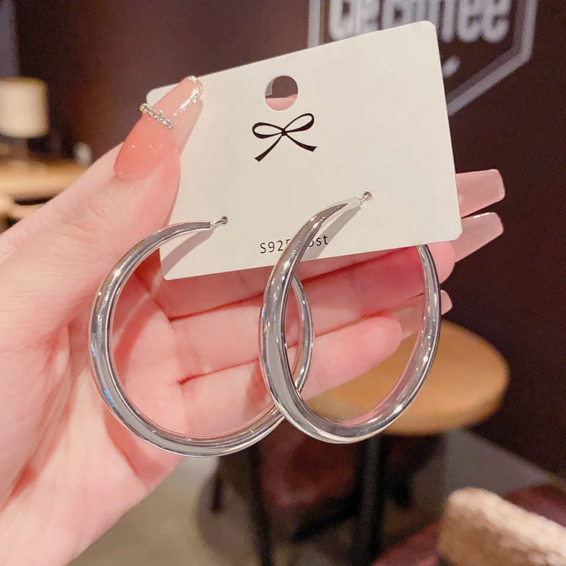Fashion Exaggerated S925 Sterling Silver Needle Big Hoop Earrings Women Girls statement Circle Earrings Jewelry Gift