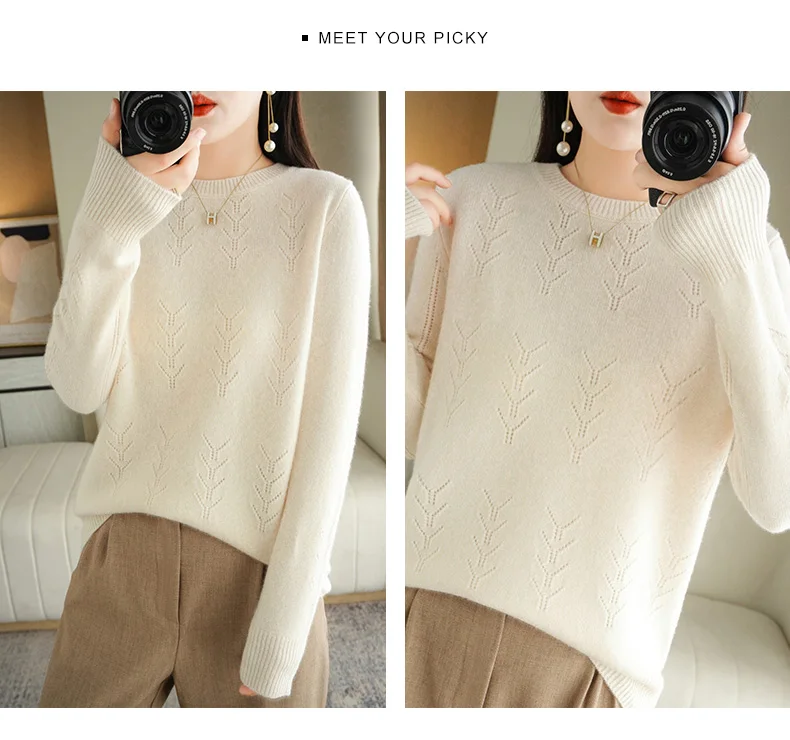 2023 New Sweater Women Long Sleeve Autumn and Winter Warm Loose Knit Pullover Solid Color Cashmere Base 14