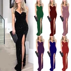 Evening Gown Gown Wholesale Women's Gold Stamping Dress Sexy Side Slit Empire Halter Evening Dress Gown