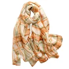 Print Silk Scarf Spring/Summer Plaid Print Small Fresh Sunscreen Silk Scarf Female Silk Shawl Holiday Beach Towel