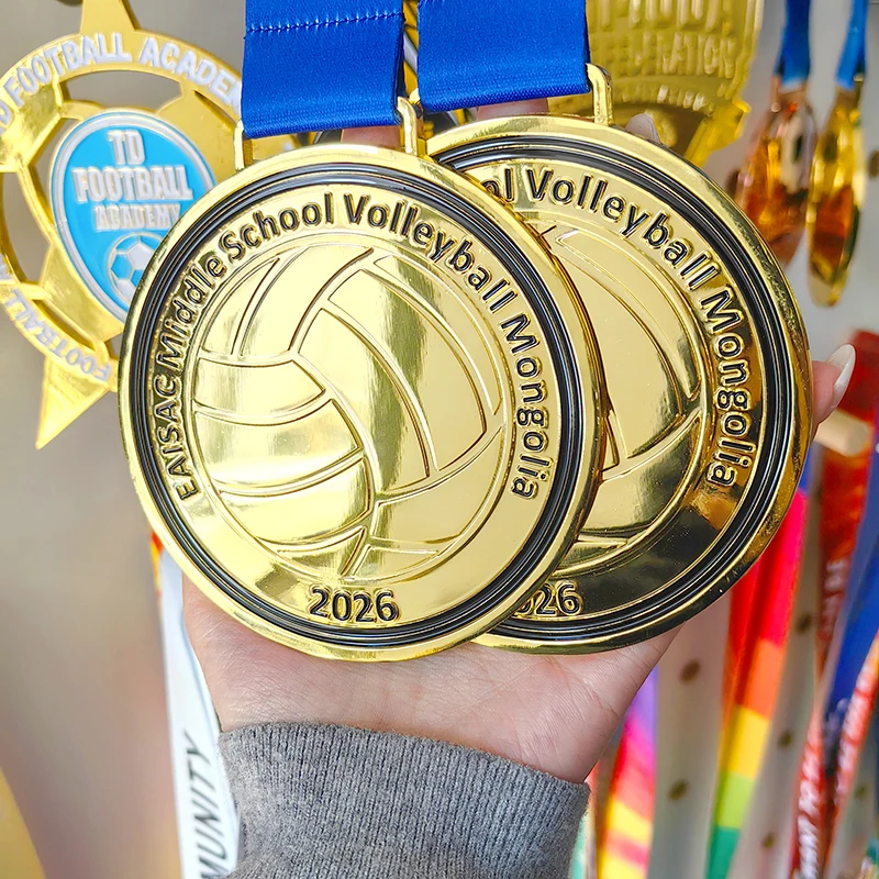 Custom Gold Metal Zinc Alloy Medals Modern Feng Shui 2D 3D Soccer Volleyball Awards for Sports Competitions Logo Personalization factory