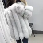 Short Women's Full Pelt Winter Thick Short Real Fox Fur Coat Ladies Long Sleeve Natural Fur Jacket