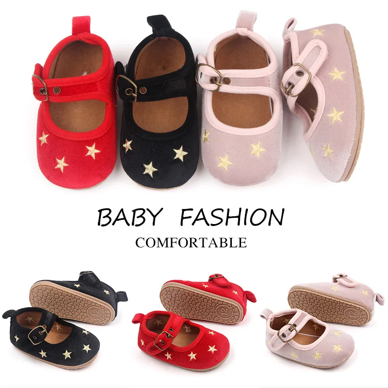 Spring and Autumn suede stars soft soled non-slip infant walking shoes for girls details