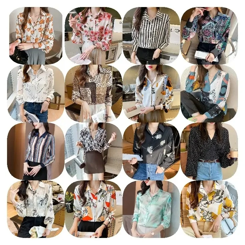 Wholesale fashion women's elegant printed shirt Chiffon loose long sleeve shirt ladies office blouse