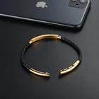New Arrival PU Zircons Custom Stainless Steel Mens Leather Jewelry Bracelet Men