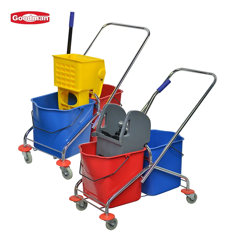High Quality Plastic Down Press Hotel Housekeeping 35L Double Bucket mop Wringer Trolley