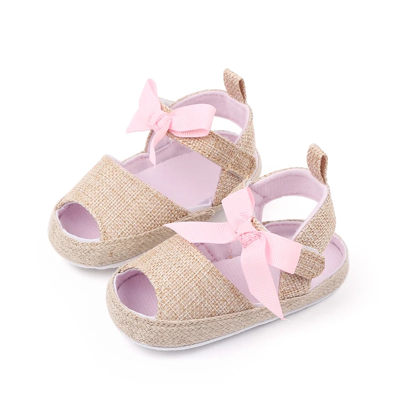 Summer New Baby Twine Wrapped Edge Solid Color Bow Soft Soled Fish Mouth Sandals for Baby Girls Toddler Shoes manufacture