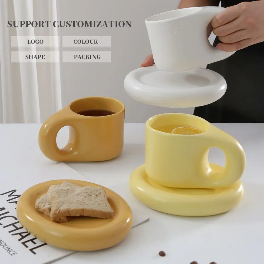 Nordic Ins Style Pangpang Fat Mug Creative Novelty Cup and Saucer Coffee Mug Ceramic
