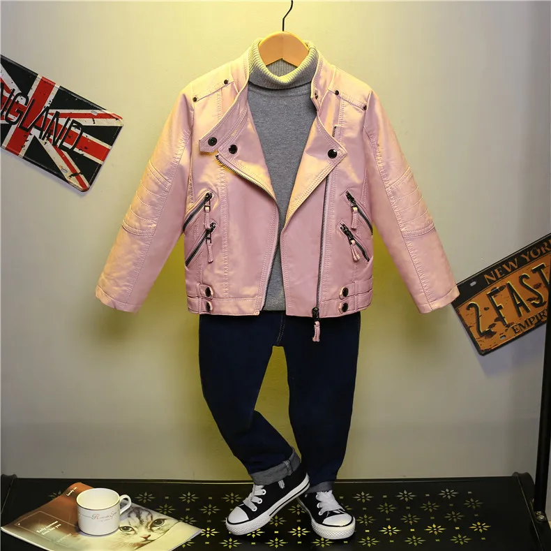 Girls' leather spring and autumn new children's foreign coat children's leather clothing network red hot_10