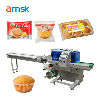 350 Horizontal Cup Cake Bakery Flow Packaging Machine Food Individual Bread Muffin Cupcake Instant Pillow Bag Tray Pack Machine