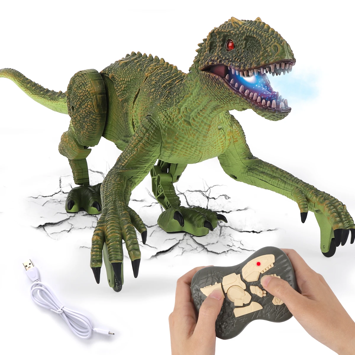 2.4GHz Simulation Velociraptor LED Light Sounds RC Dinosaur Toys Gifts for Kids Remote Control Dinosaur Toys RC Walking Robot Dinosaur for Kids Boys Girls 