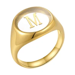 Fashion 18K Gold Plated Stainless Steel Jewelry Transparent Acrylic Letter Design Party Dress Up Accessories Rings R224157