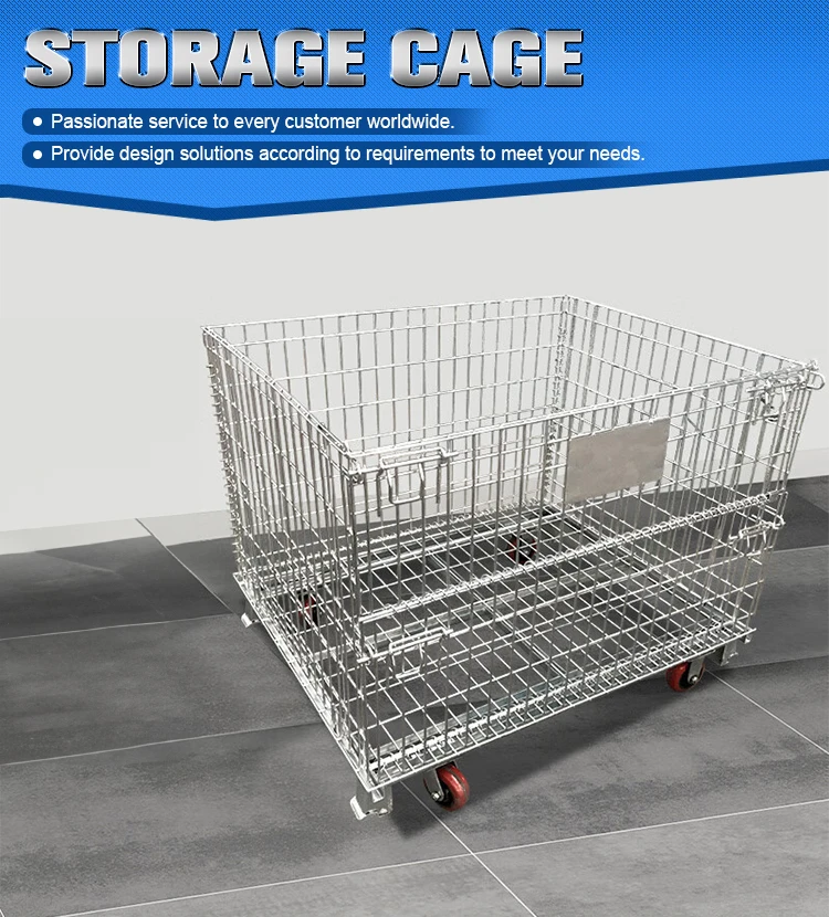 Heavy Duty Industrial Foldable Metal Wire Mesh Storage Cage For