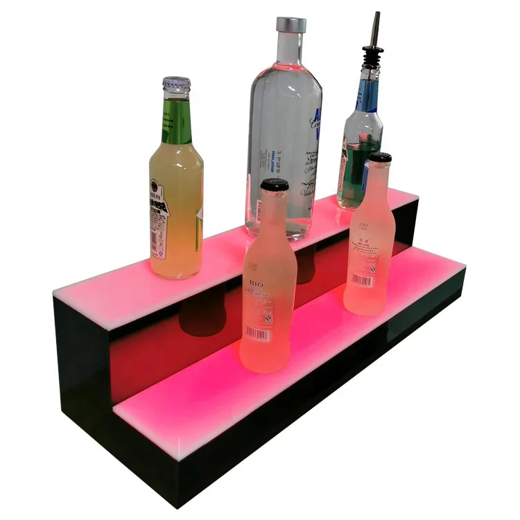 16" 2 LED Liquor Bottle Display Shelf Wine Rack Bar Supply Stand Wireless Remote 