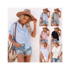 Shirt Short Sleeves Hot Style Cotton And Linen Shirt Short Sleeves Ladies Lapel Button Shirt Plus Size T-Shirts