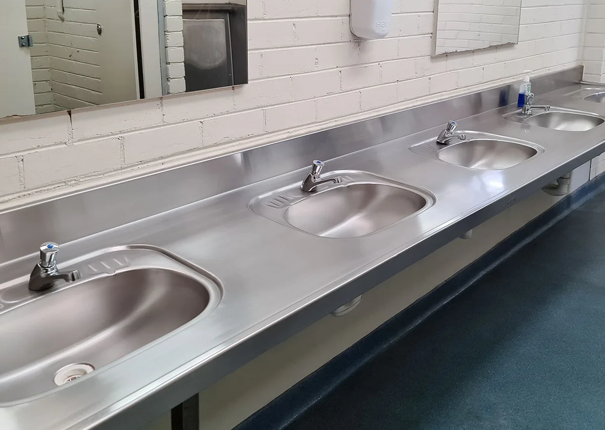 Commercial Wall Mounted Stainless Steel Public Bathroom Sink Double