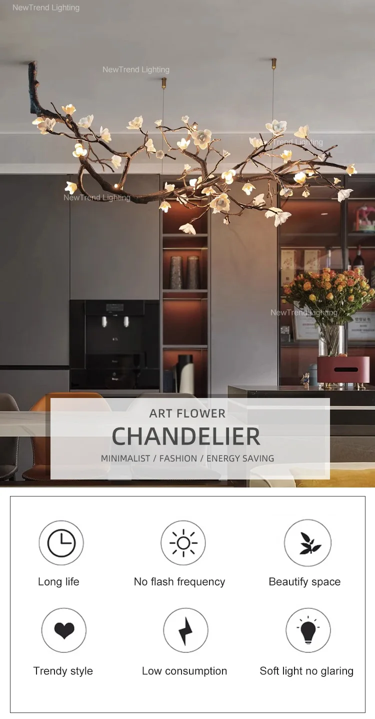 CPL-380 Natural Inspired Lamp Indoor Decoration Villa Apartment Dining Living Room Flower Pendant Light LED Branch Chandelier supplier