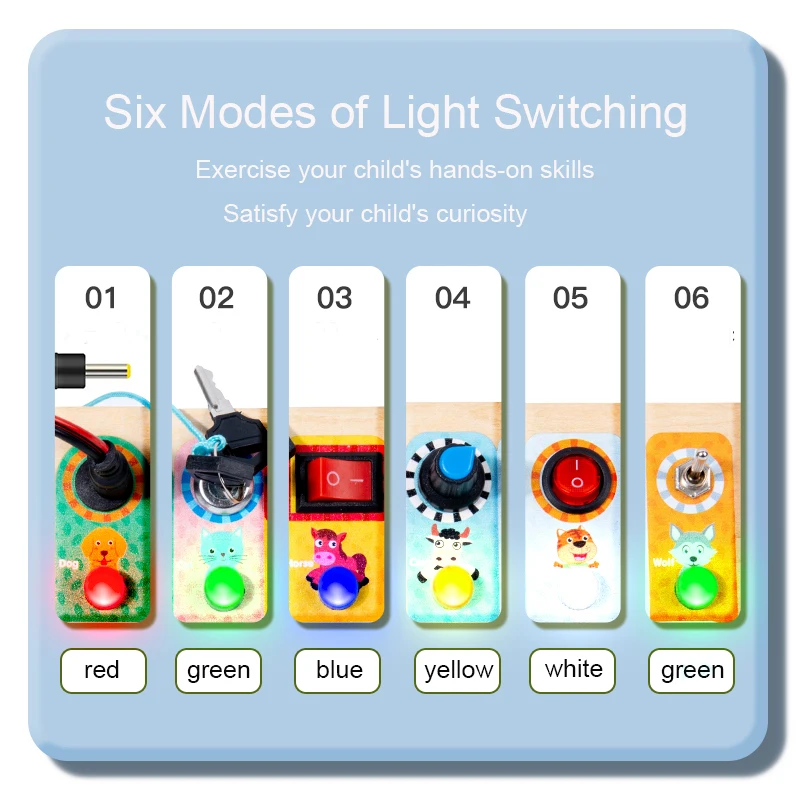 2023 Neuestes Kleinkind-Vorschul-LED-Licht Hand-on Fidget Board elektronische Musikwahrnehmung Busy Board Spielzeug Details