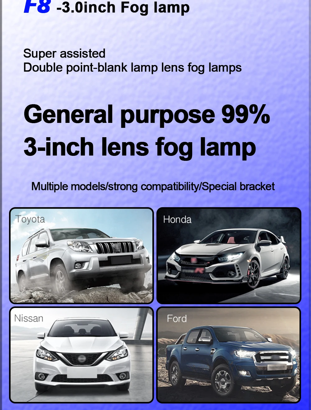 TECH-KING F8 12V 6000K Super Bright Laser 130W Universal Bi Led Projector Lens 3.0 Inch Fog Light Lens for Car Modification