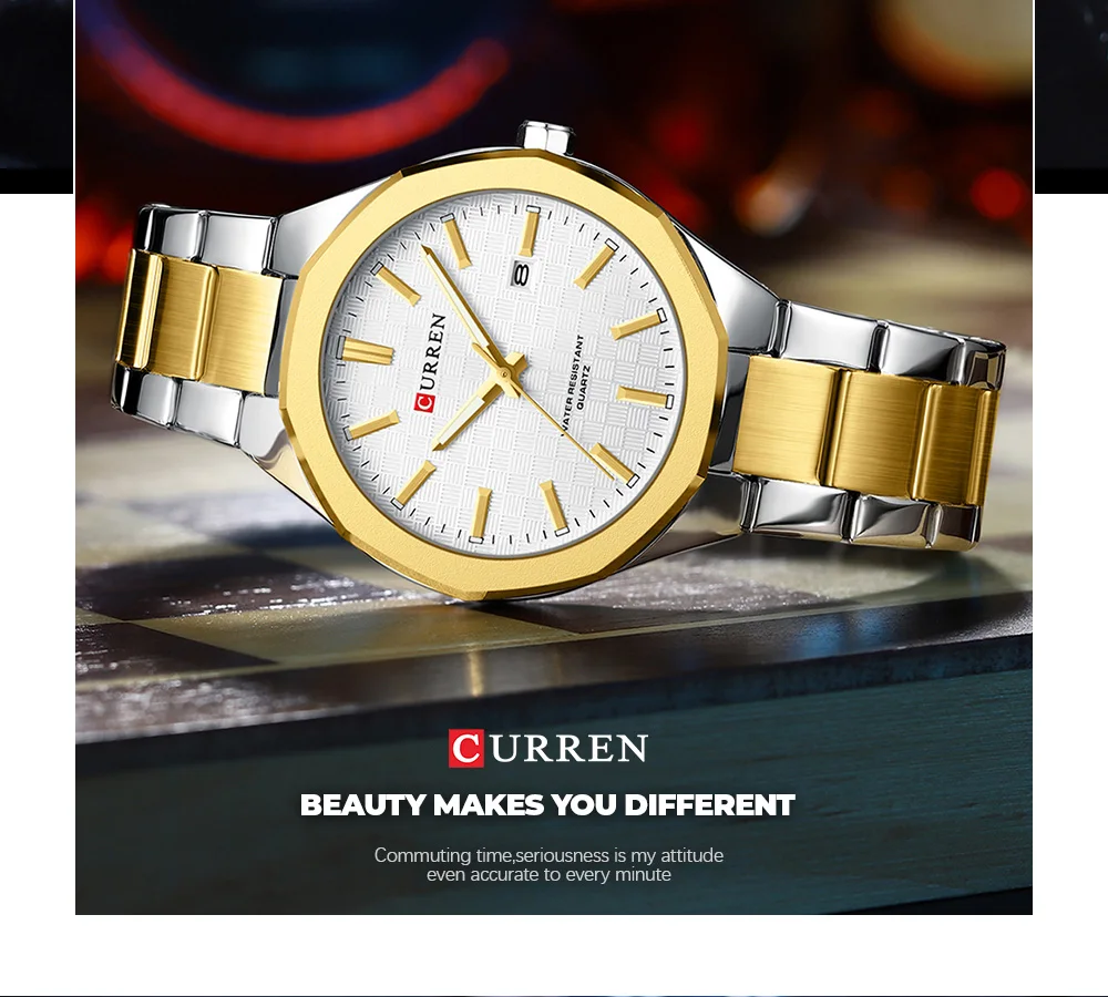 CURREN 8477 Business Luxury Men's Quartz Watch with Luminous Hands Stainless Steel Fashion Clock with Date Waterproof Wristwatch