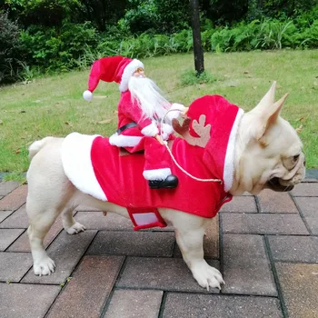 Christmas Dog Clothes Santa Dog Costumes Holiday Party Dressing up Clothing for Small Medium Large Dogs Funny Pet Outfit Riding