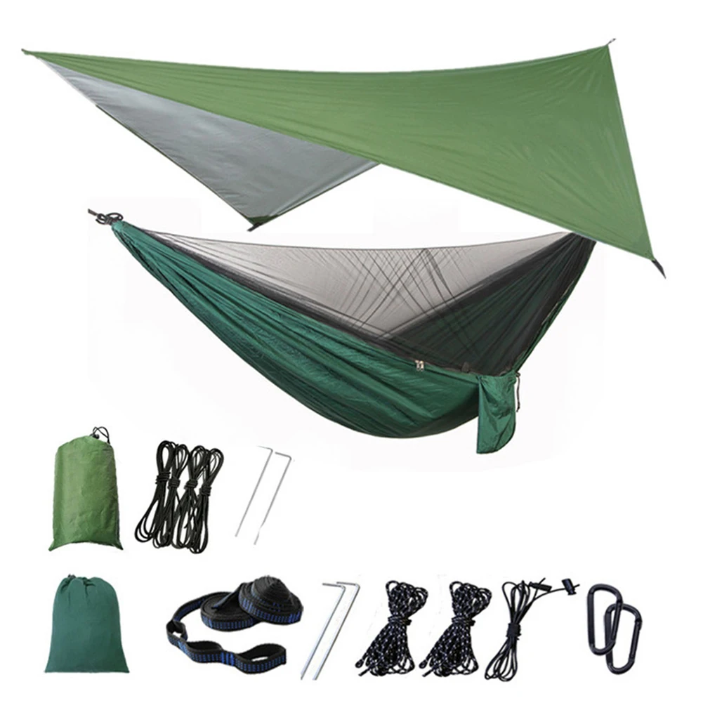 Ultralight Portable Nylon Camping Hammock Mosquito Net with Rain Fly Tent Tarp 