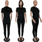 Wholesale 2021 Blank Tracksuit Solid Colors Short Sleeve Sweatsuit 2 Piece Hoodie Jogger Set Women