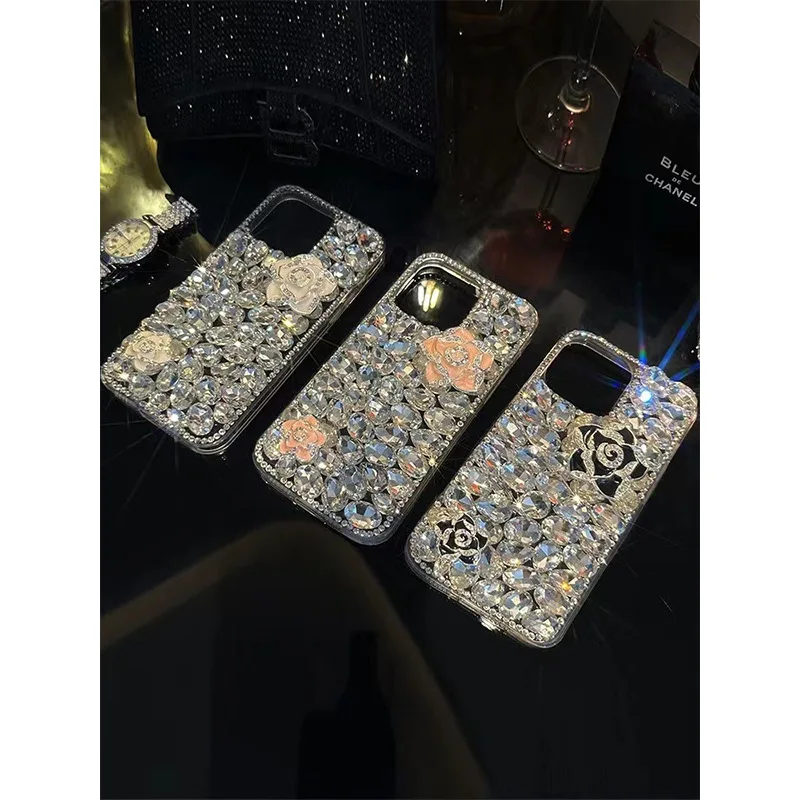 Fashion Girls Shining Phone Cases Luxury Bling Bling Diamond Mobile Cover for iPhone 15 14 12 11 8 7 Samsung S24 S23 S22