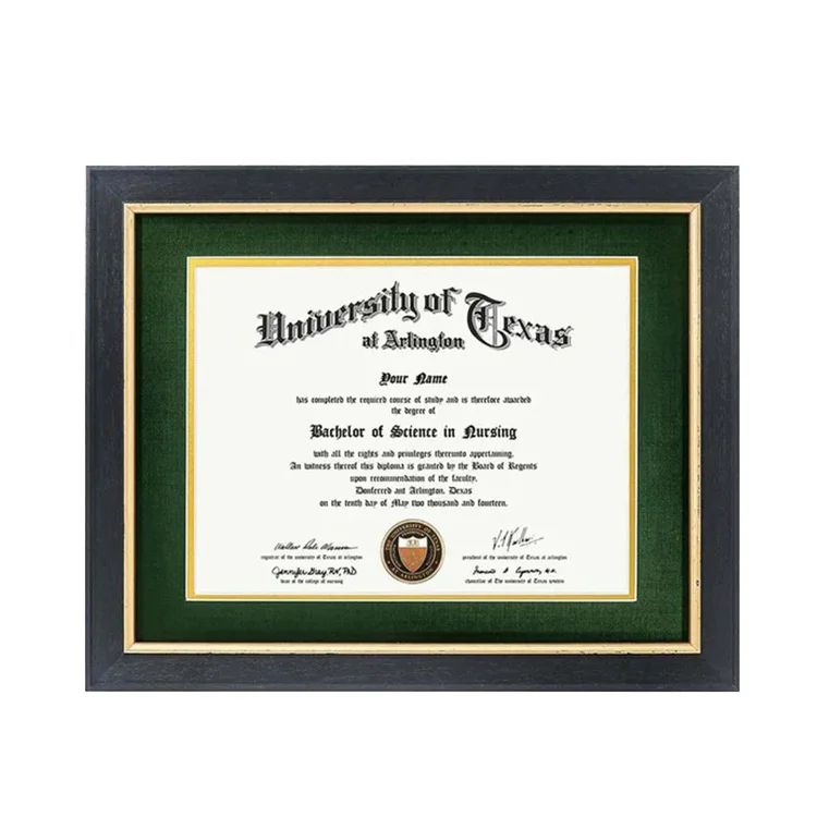 Elegant Gold Trim Detailing on Black Wood Certificate Frame Black wood frame gold trim diploma holder detail view