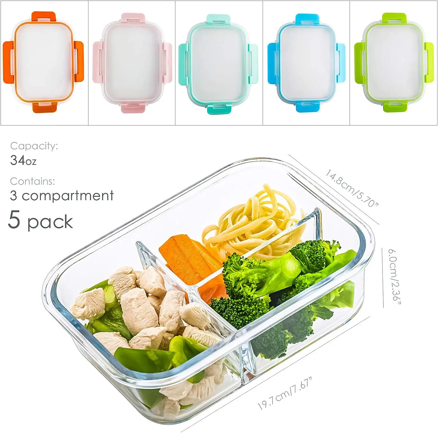 Newly Glassware Hinged Locking lids Lunch Box Kitchen Home Glass Tableware 2 Compartment Glass Meal Prep Containers