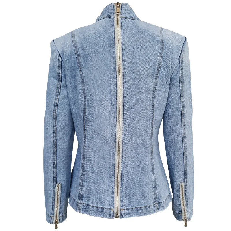 Versatile Bow Top Back Zipper Decoration Women's Denim Shirt details