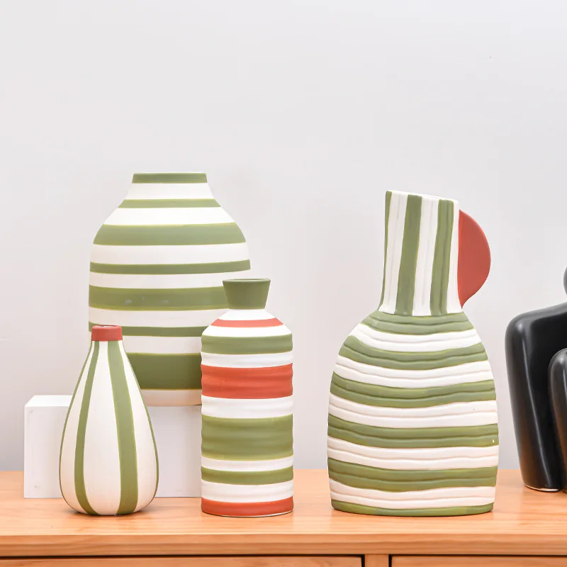 product morandi ins style minimalist striped ceramic vase decoration tabletop wedding christmas vase for living room home decor773-5