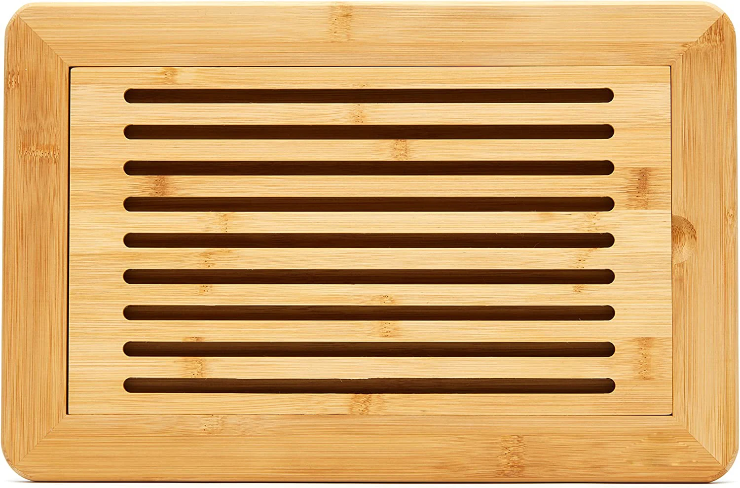 product large premium natural bamboo bread cutting board with crumb tray bread serving tray for kitchen-4