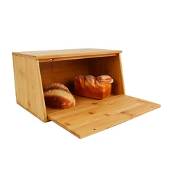 Natural Premium Custom Bamboo Wood Single Layer Large Bread Boxes Food Storage Box For Kitchen Counter Assembly High Quality