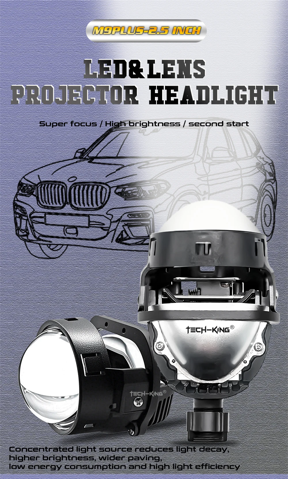 Bi Led Projector 2.5 Inch 124W Canbus LED Headlight Lossless Biled Headlight Automotive Parts Dual Lights Projector Headlights