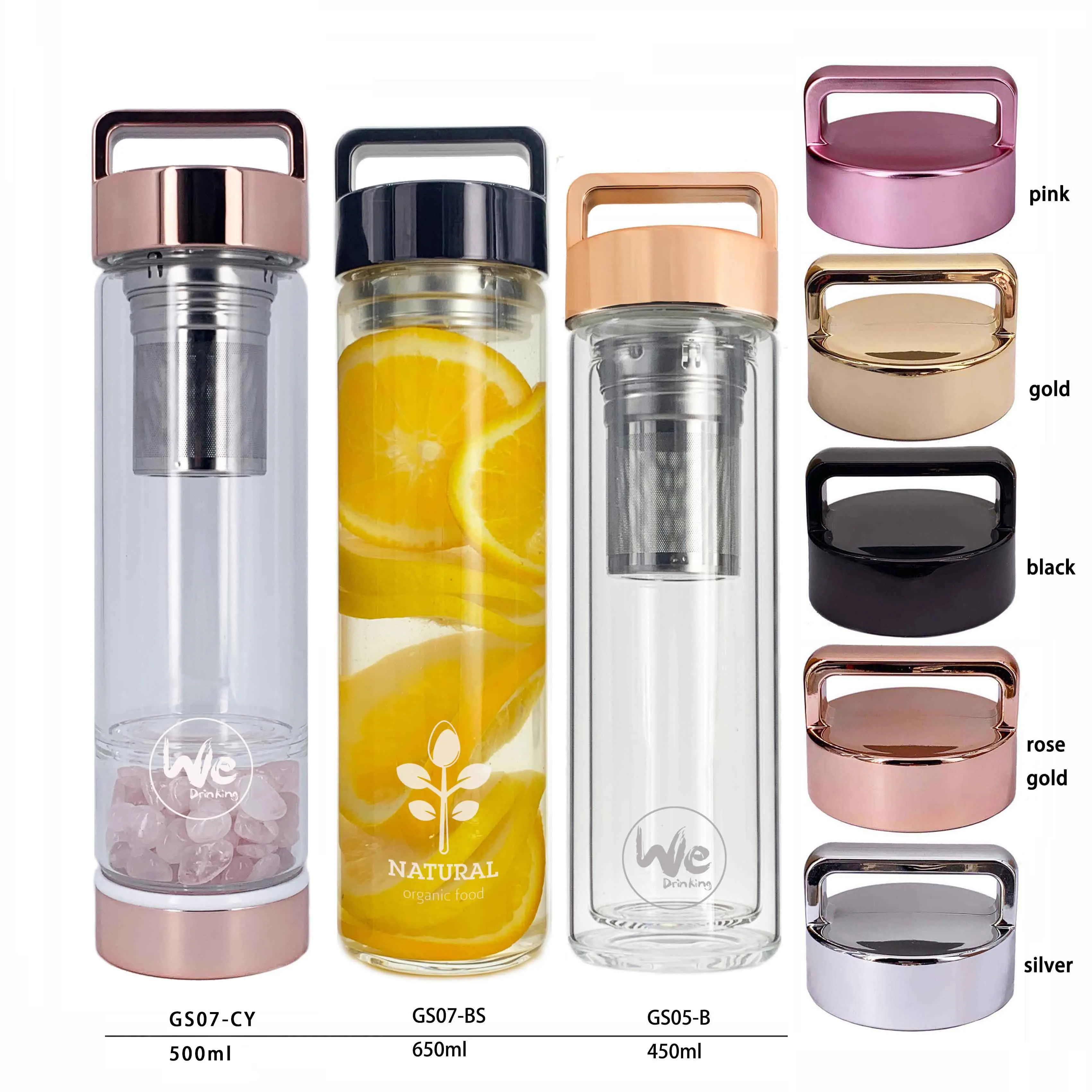 BPA Free Double Wall Bamboo Glass Water Bottle Tumbler Tea Infuser Hot Cold Wide 