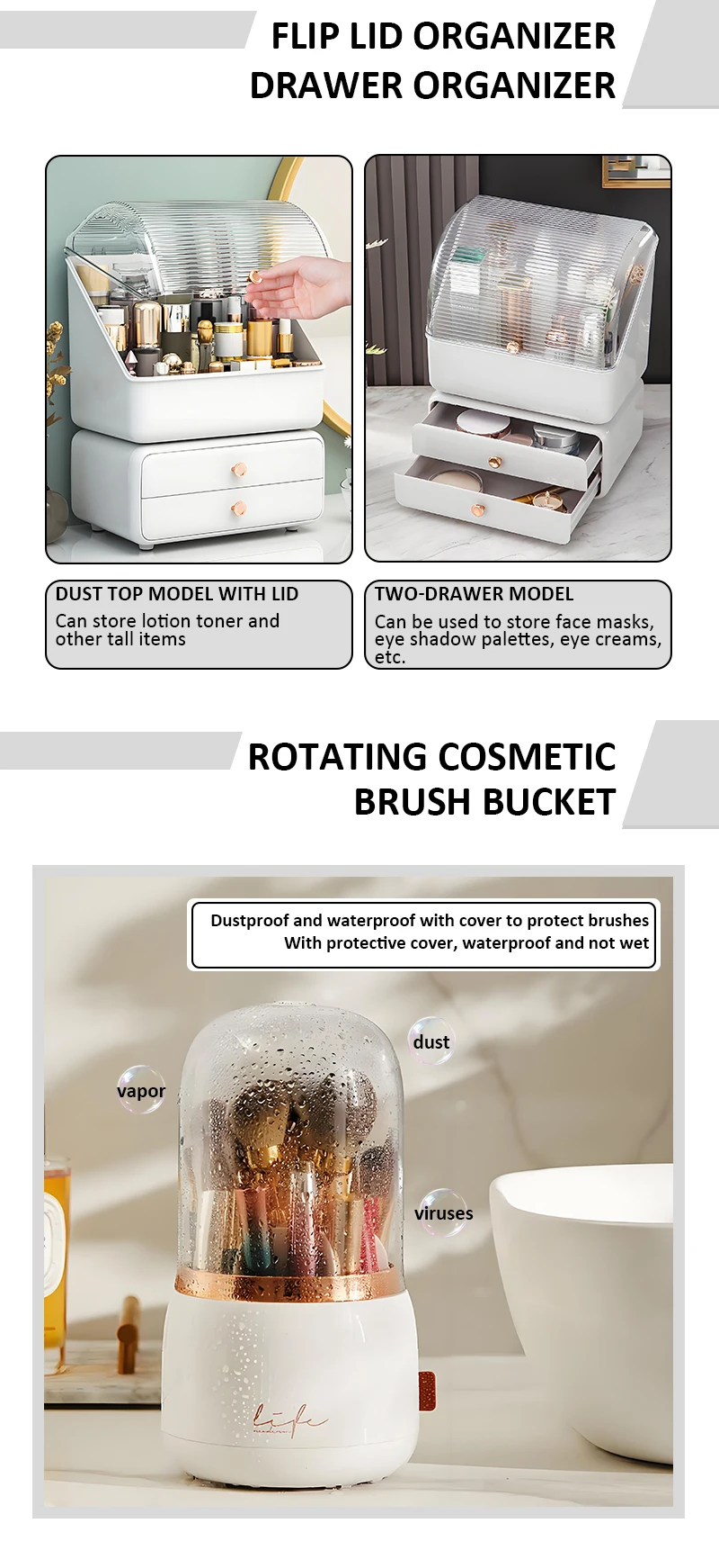 product countertop makeup organizer skin care display stand dustproof cosmetic storage box for bathroom bedroom dresser vanity-5
