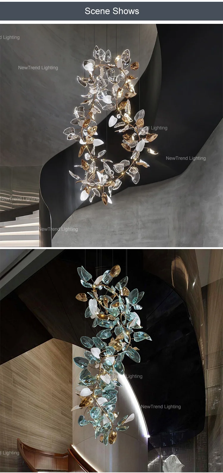 CPL-192 New Design Various Shape Twig Indoor Decoration Hotel Villa Staircase Modern LED Glass Chandelier manufacture