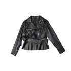 Women's Leather Jacket Women's Casual Zipper Leather Motorcycle Jacket With Lace Lapel PU Leather Jacket