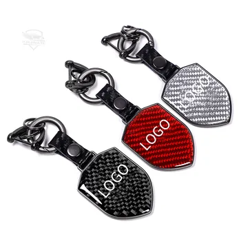 China Most Reliable Manufacturer Shield Shape Carbon Black Car Key Chain Support Logo Custom