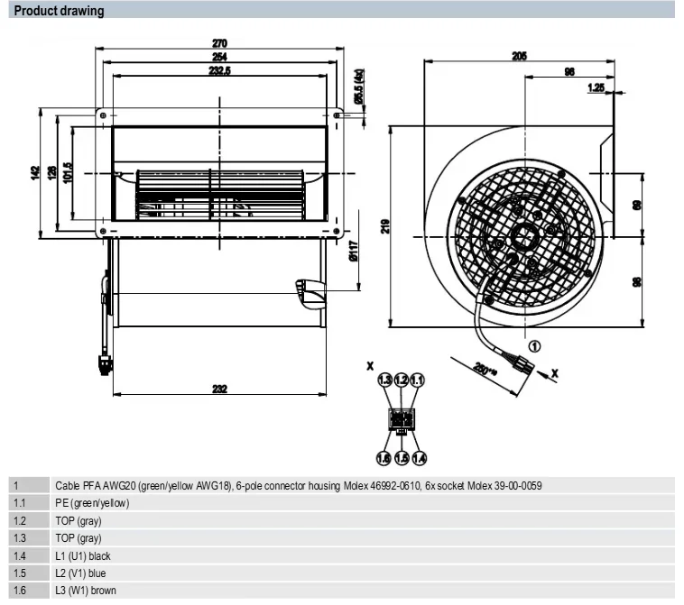 Centrifugal Fan, D2D146-AA02-22, 230V, 146mm, 2250-2700RPM - detail 10