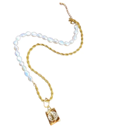 Pearl Necklace Metal Chain Stitching 