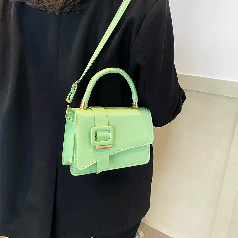 Women Office Lady Buckle Single Shoulder Bags PU Leather Korean Textured Small Handbag New Fashion Strap Girls Casual Bag