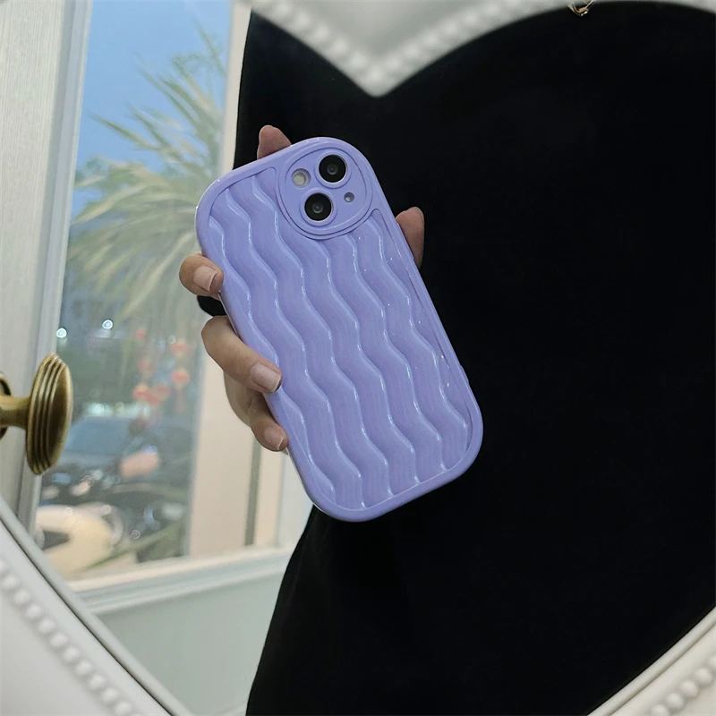 Candy Colors Wavy Soft TPU Phone Case For iPhone 14 13 12 11 Pro Max Solid Color Back Cover