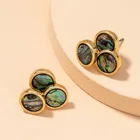 Abalone Abalone Color 3 Round Stud Earrings Luxury Personalized Geometric Round Earrings For Girls