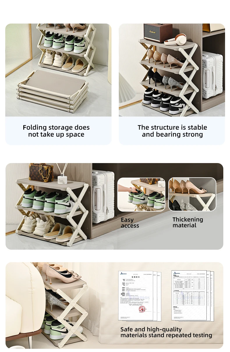 Wannuo Simple Style Foldable 3/4 Layers Shoe Rack Portable Shoe Storage Rack Durable Plastic Shoe Rack details