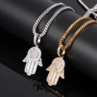 Diamond Miss Hip Hop Jewelry Trendy Silver Fatima Eye Hamsa Gold Hand Diamond Charm Necklace