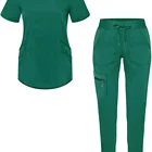 Medical Customized Women Hospital Nursing Scrubs Top And Pants Design Uniforms Short Sleeve Medical Joggers Scrubs Sets