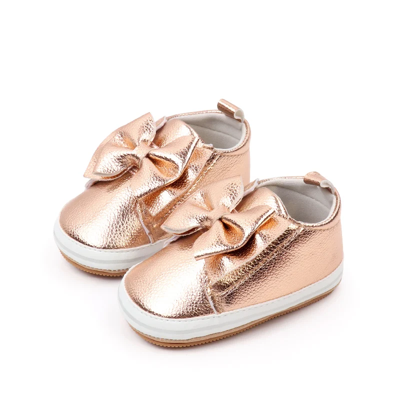 2024 Baby Girl Toddler Soft PU Material Shoes with Large Bow Hook Loop Design Flat and Non-Slip Rubber Bottom Solid Color supplier